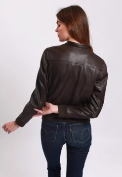 Lee Cooper Leather Jacket With Round Collar - 2 Zipped Side Pockets - - Veste En Cuir - Brown -Mode Soldes 1b8ad6aeab754539a7c2abb4266f2b09