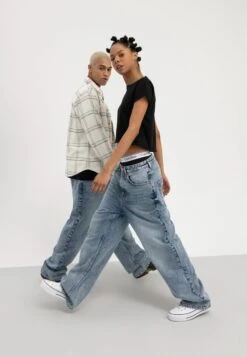 YOURTURN Baggy Jeans Unisex - Jean Boyfriend - Dark Blue Denim -Mode Soldes 47039cf62e0e4223bb19b517ea683054