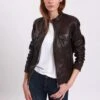 Lee Cooper Leather Jacket With Round Collar - 2 Zipped Side Pockets - - Veste En Cuir - Brown -Mode Soldes afba6288952e437cad255a94a20f4de4