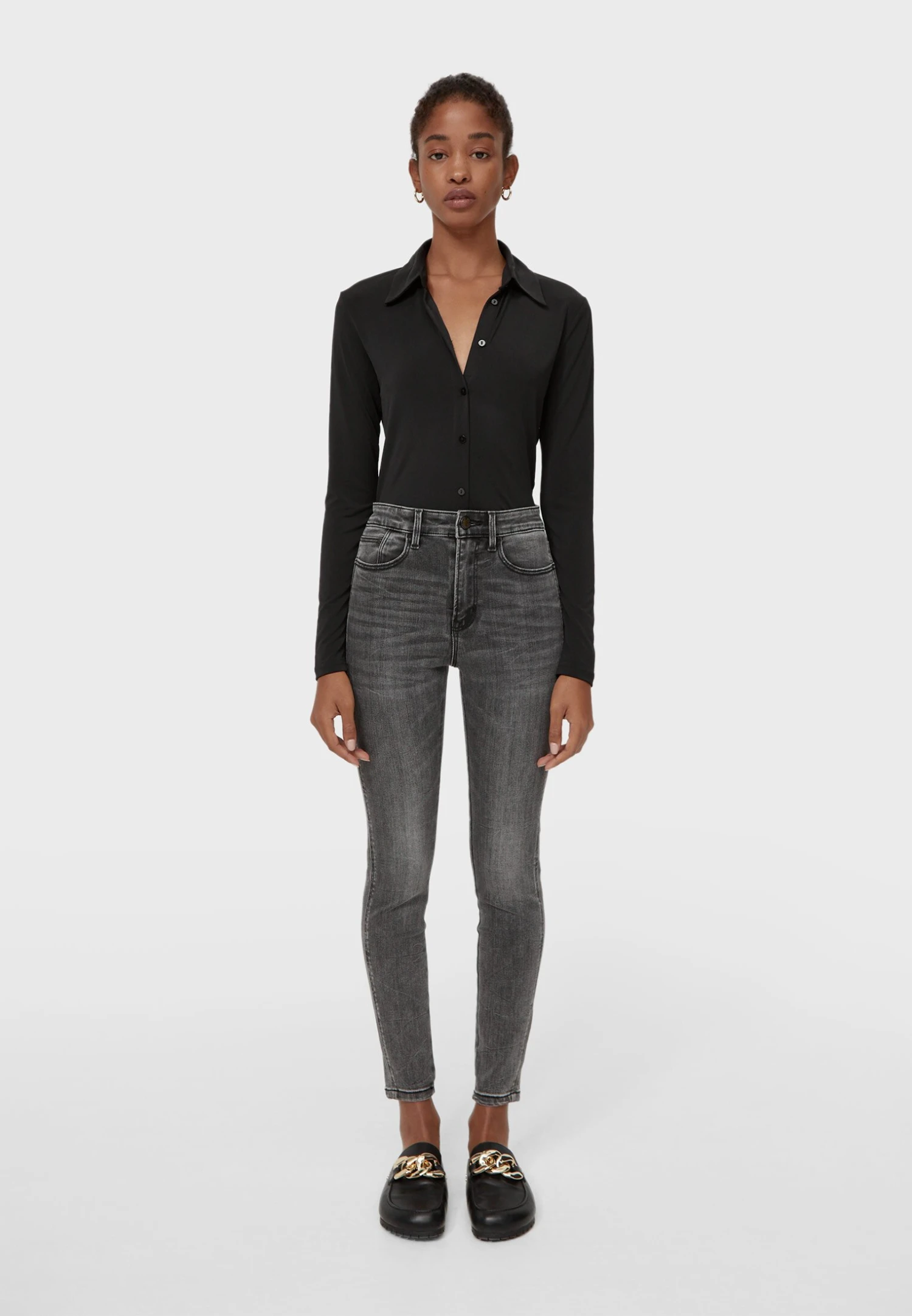 Stradivarius Mit Hohem Bund - Jean Slim - Dark Grey 4 Stradivarius Mit Hohem Bund - Jean Slim - Dark Grey - Image 2